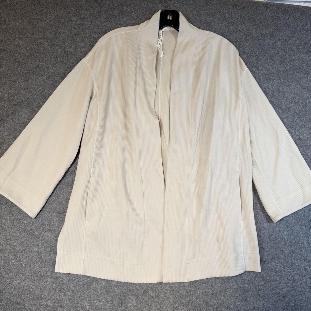 Lululemon Jacket Womens 4 Beige Ribbed Knit Open Front Relaxed Modal LW3GS7S - Picture 1 of 12